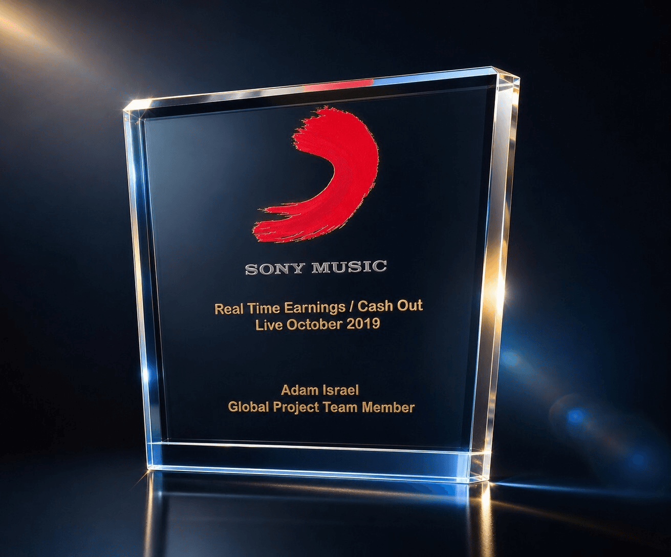 Sony Music recognition award for the Real Time Earnings and Cash Out launch